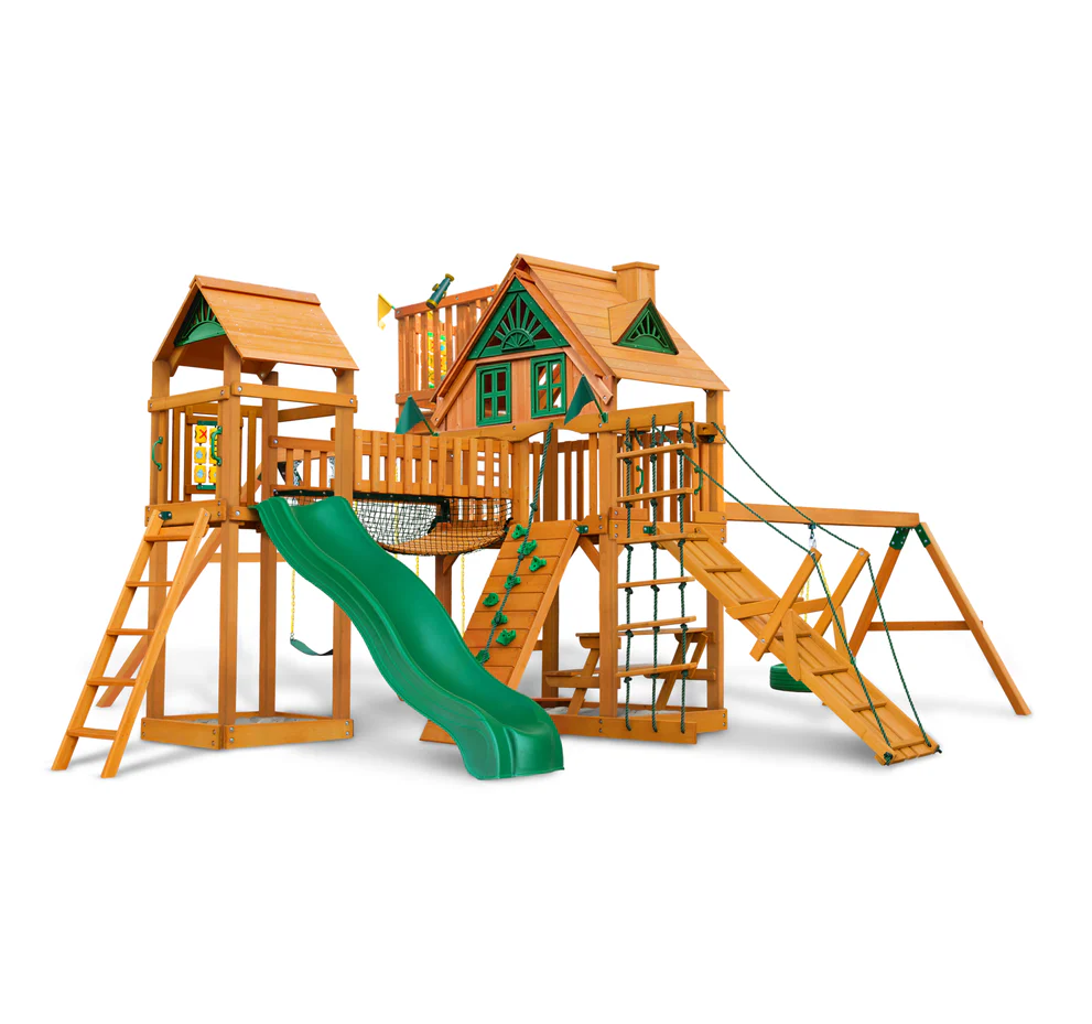 gorilla-playsets-pioneer-peak-cedar-treehouse-tire-swing-clatter-bridge-1.webp Gorilla Playsets Pioneer Peak Cedar Treehouse – Tire Swing & Clatter Bridge - Image 1
