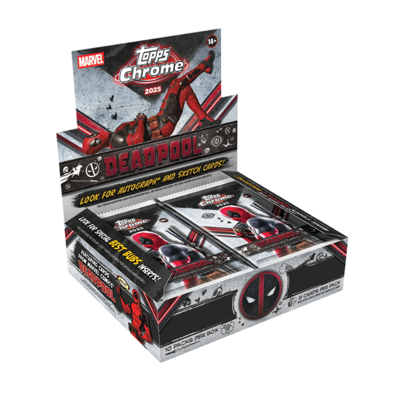 resizingforshopify-2026-03-12T125210.553.png 2025 Topps Chrome Deadpool Hobby Box - Image 1